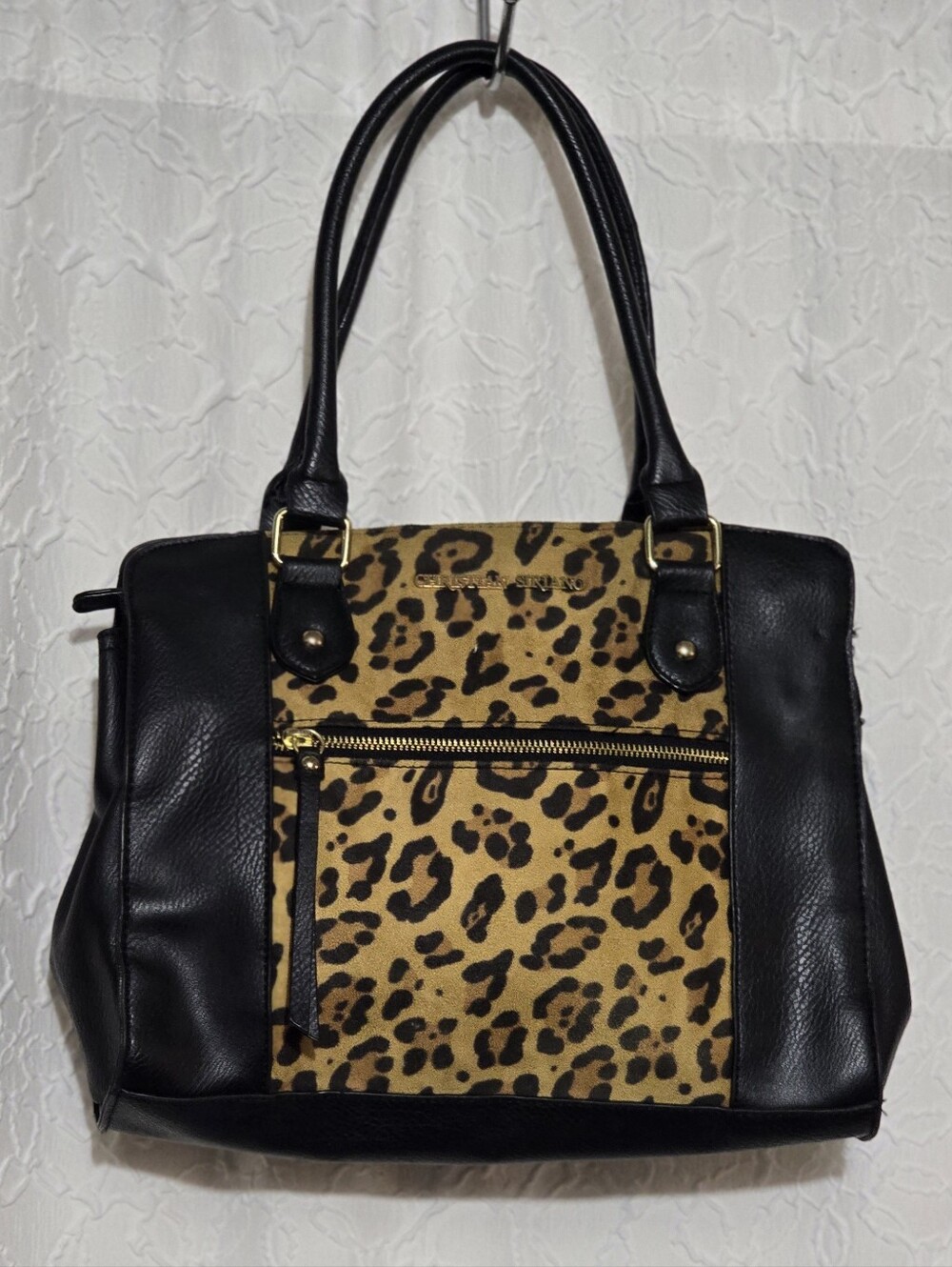 Christian Siriano Handbag Black/Leopard Print Zip Closure